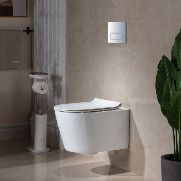 In-Wall toilet Combo Set - Toilet Bowl With Soft-Close Seat, Wall Hung Tank  And Carrier System, Push Buttons Included