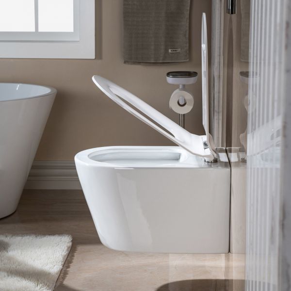  WOODBRIDGE Wall Hung 1.60 GPF/0.8 GPF Dual Flush Elongated Toilet with In-Wall Tank and Carrier System. F0130 + WHTA001_565