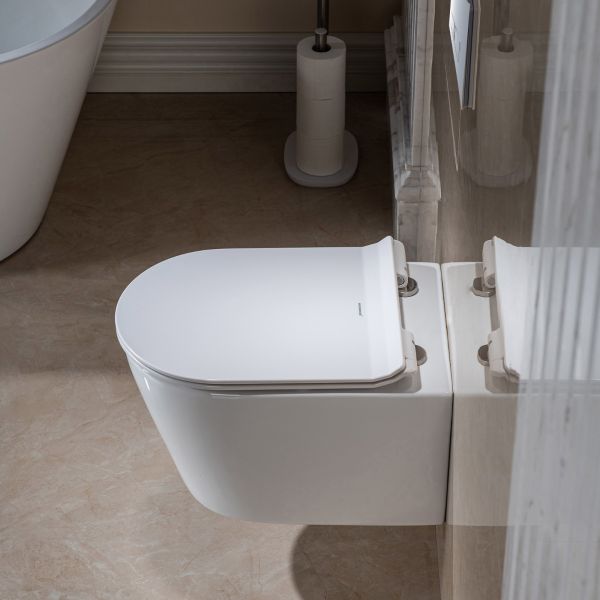  WOODBRIDGE Wall Hung 1.60 GPF/0.8 GPF Dual Flush Elongated Toilet with In-Wall Tank and Carrier System. F0130 + WHTA001_569