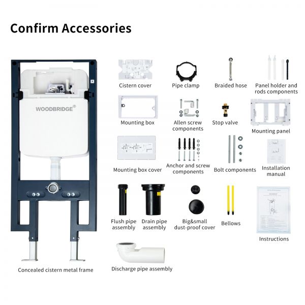  WOODBRIDGE Wall Hung 1.60 GPF/0.8 GPF Dual Flush Elongated Toilet with In-Wall Tank and Carrier System. F0130 + WHTA001_573