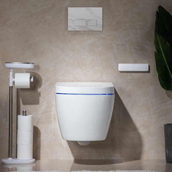 ᐅ Woodbridge Intelligent Compact Elongated Dual Flush Wall Hung Toilet With Bidet Wash Function Heated Seat Dryer Matching Concealed Tank System And White Marble Stone Slim Flush Plates Included Lt611 Swht611 Fp611 Wh Woodbridge