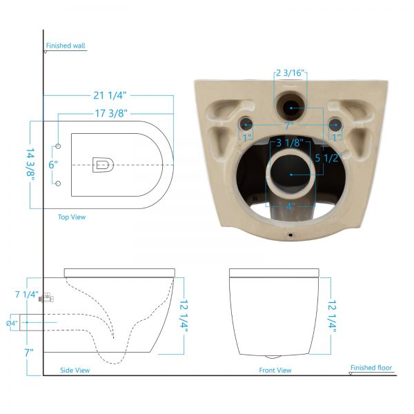  WOODBRIDGE  Intelligent Compact Elongated Dual-flush wall hung toilet with Bidet Wash Function, Heated Seat & Dryer. Matching Concealed Tank system and White Marble Stone Slim Flush Plates Included.LT611 + SWHT611+FP611-WH_549