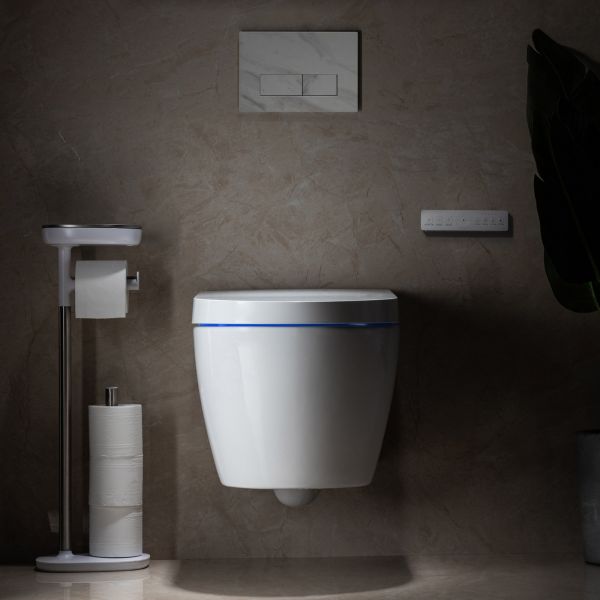  WOODBRIDGE  Intelligent Compact Elongated Dual-flush wall hung toilet with Bidet Wash Function, Heated Seat & Dryer. Matching Concealed Tank system and White Marble Stone Slim Flush Plates Included.LT611 + SWHT611+FP611-WH_551