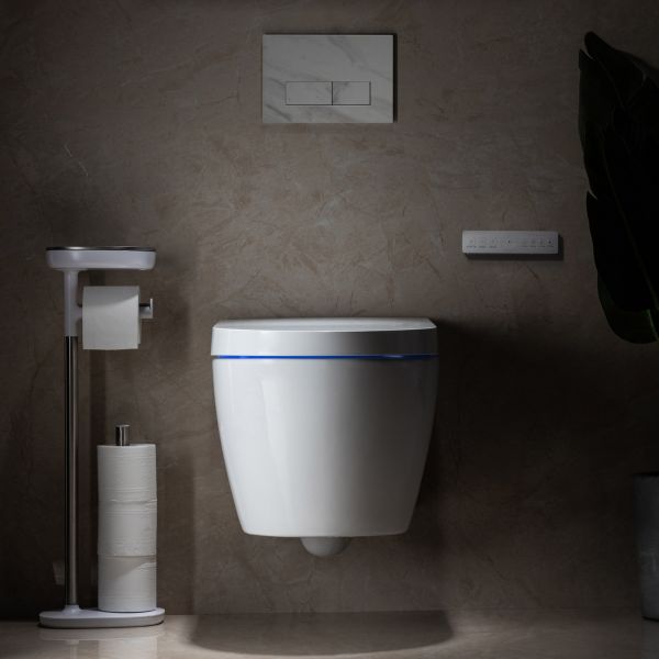 ᐅ【WOODBRIDGE Intelligent Compact Elongated Dual-flush wall hung toilet with  Bidet Wash Function, Heated Seat & Dryer. Matching Concealed Tank system  and White Marble Stone Slim Flush Plates Included.LT611 +  SWHT611+FP611-WH-WOODBRIDGE】