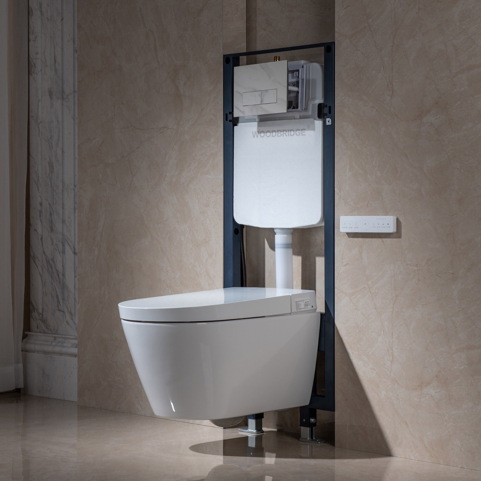 ᐅ【WOODBRIDGE Intelligent Compact Elongated Dualflush wall hung toilet