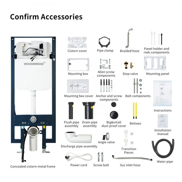  WOODBRIDGE  Intelligent Compact Elongated Dual-flush wall hung toilet with Bidet Wash Function, Heated Seat & Dryer. Matching Concealed Tank system and White Marble Stone Slim Flush Plates Included.LT611 + SWHT611+FP611-WH_558