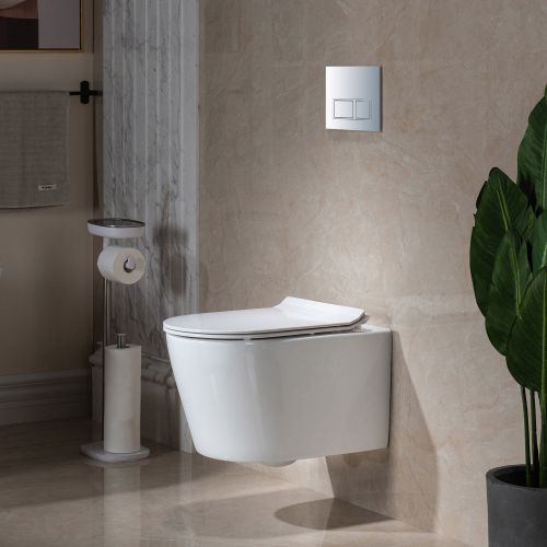 WOODBRIDGE Wall Hung 1.60 GPF/0.8 GPF Dual Flush Elongated Toilet with In-Wall Tank and Carrier System. F0130 + WHTA001