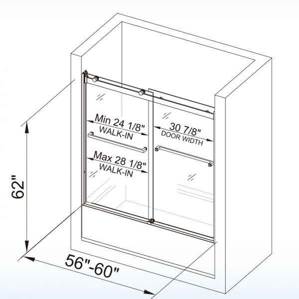  WOODBRIDGE Frameless Bathtub Shower Doors 56-60
