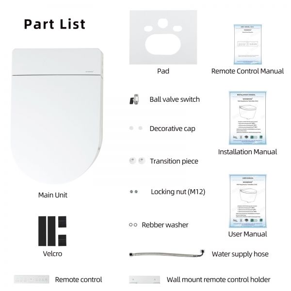  WOODBRIDGE  Intelligent Compact Elongated Dual-flush wall hung toilet with Bidet Wash Function, Heated Seat & Dryer. Matching Concealed Tank system and White Marble Stone Slim Flush Plates Included.LT611 + SWHT611+FP611-WH_557
