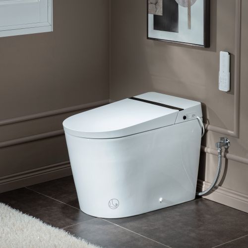 WOODBRIDGE B0990S One Piece Elongated Smart Toilet Bidet with Massage Washing, Auto Open and Close Seat and Lid, Auto Flush, Heated Seat and Integrated Multi Function Remote Control, White