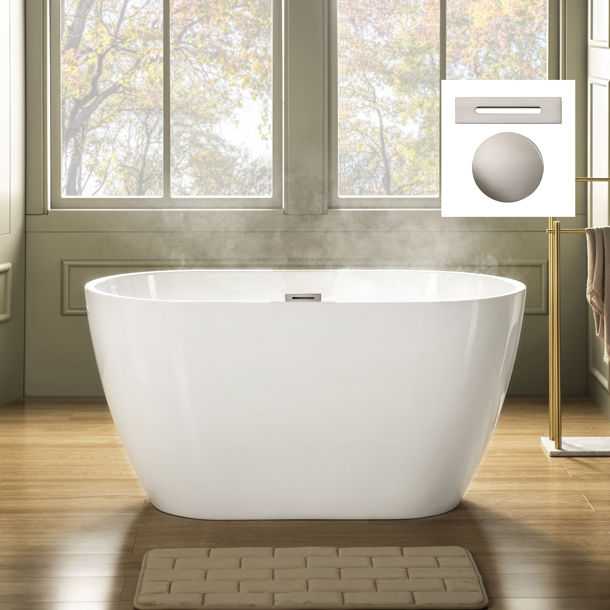 ᐅ【WOODBRIDGE 48" Acrylic Freestanding Bathtub Contemporary Soaking with