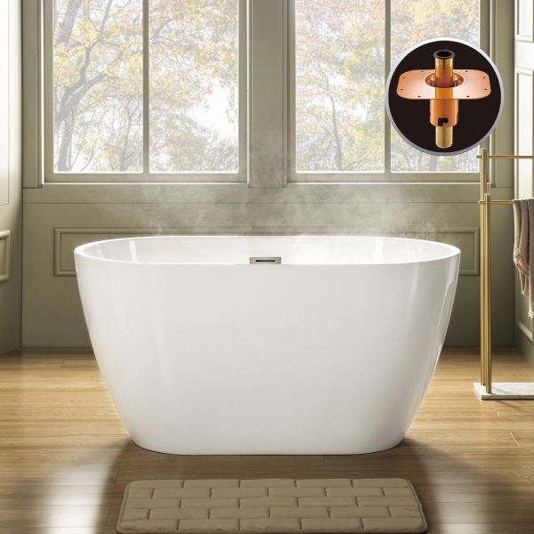 ᐅ【WOODBRIDGE 48" Acrylic Freestanding Bathtub Contemporary Soaking with  Brushed Nickel Overflow and Drain,White Tub, B1703-B/N-Drain&O-WOODBRIDGE】