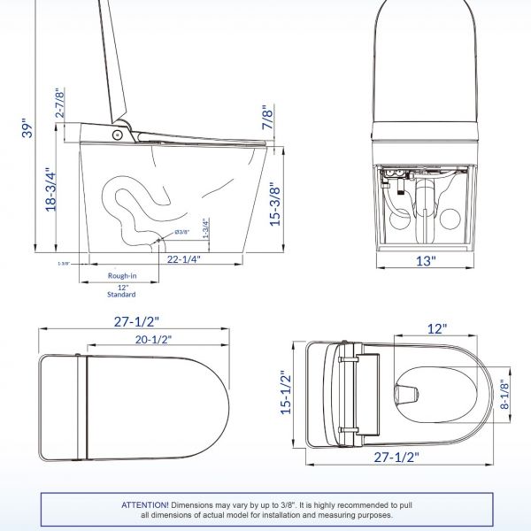 ᐅ【WOODBRIDGE B0990S One Piece Elongated Smart Toilet Bidet with Massage