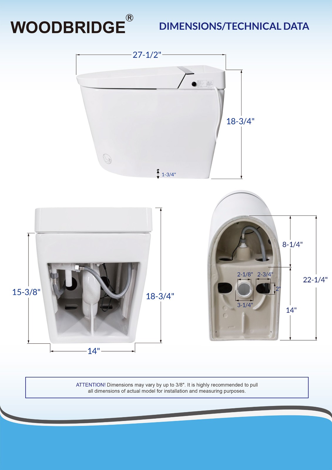ᐅ【WOODBRIDGE B0990S One Piece Elongated Smart Toilet Bidet with Massage