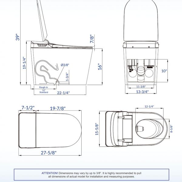  WOODBRIDGE B0980S Intelligent Smart Toilet, Massage Washing, Open & Close, Auto Flush,Heated Integrated Multi Function Remote Control, with Advance Bidet and Soft Closing Seat, White_5968