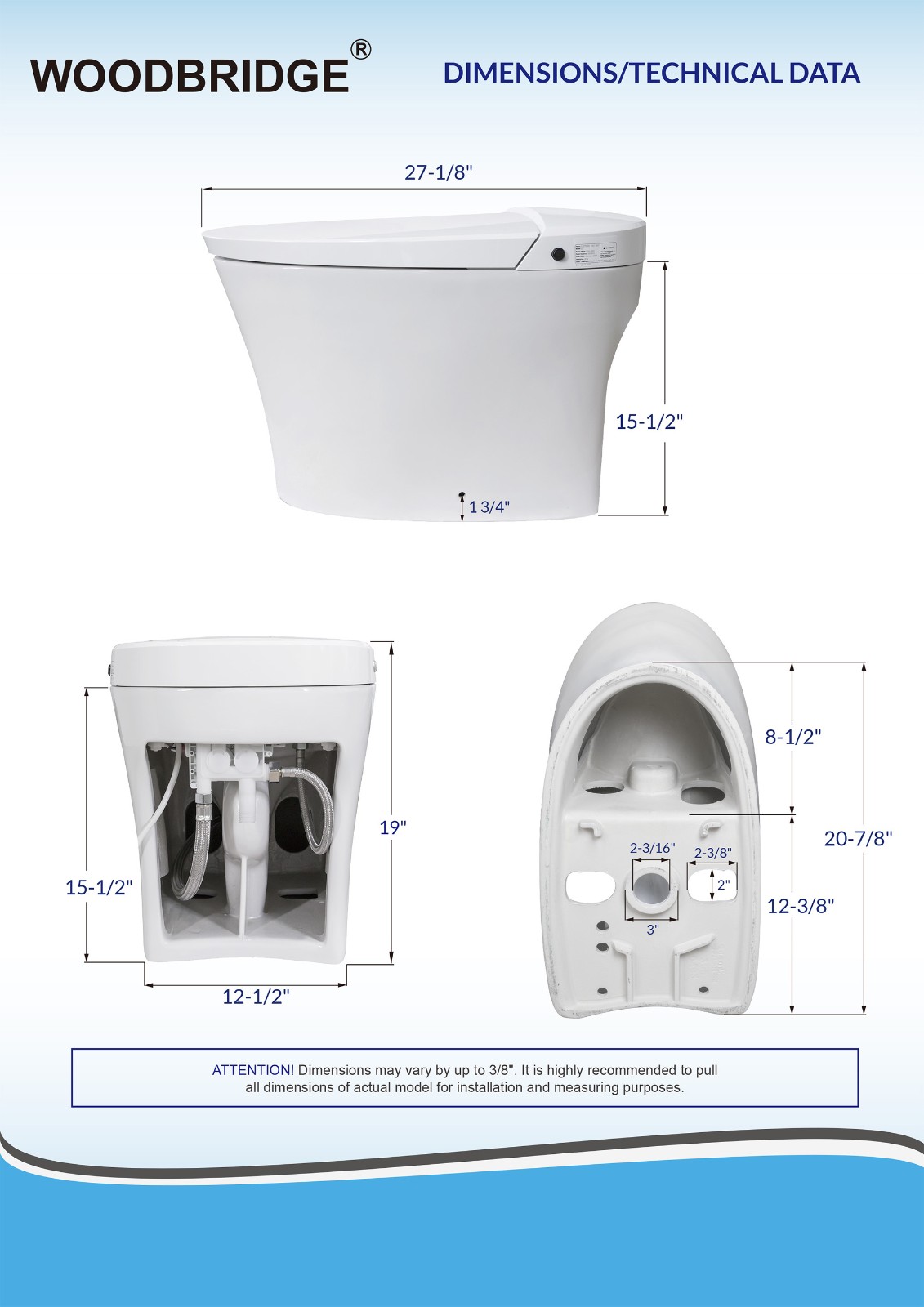 ᐅ【WOODBRIDGE B0970S1.0(no foot sensor) Smart Bidet Toilet Elongated