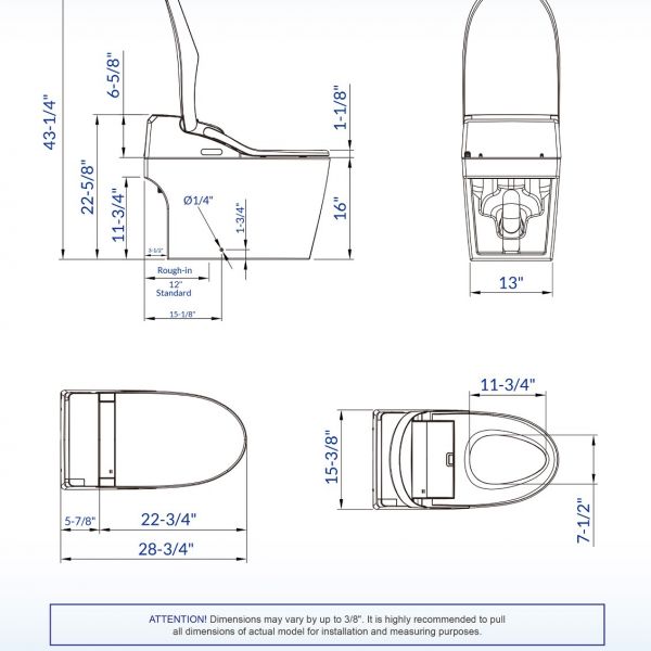  WOODBRIDGE B-0960S 1.28 GPF Single Flush Toilet with Intelligent Smart Bidet Seat and Wireless Remote Control, Chair Height, Auto Flush, Auto Open & Auto Close_10806