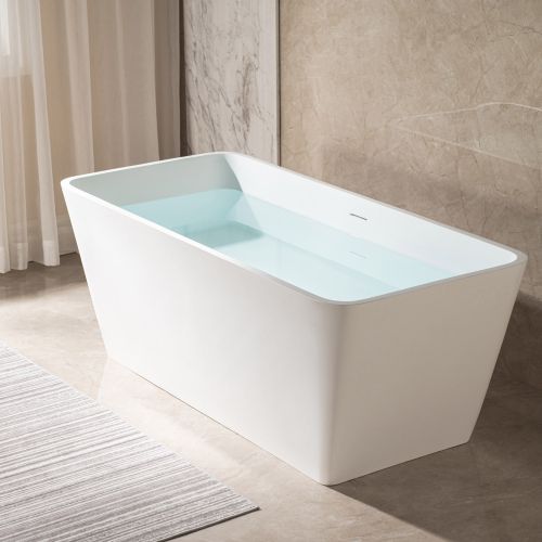 WOODBRIDGE 59 in. x 27.5 in. Luxury Contemporary Solid Surface Freestanding Bathtub in Matte White