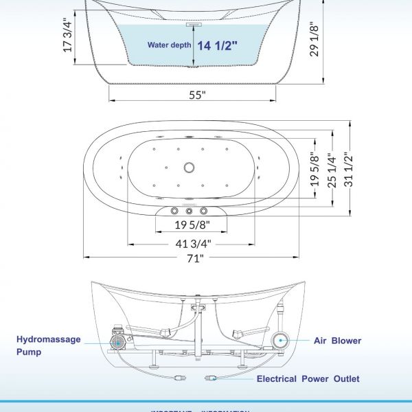 ᐅ【WOODBRIDGE 72 x 35-3/8 Whirlpool Water Jetted and Air Bubble  Freestanding Heated Soaking Combination Bathtub with LED control panel ,  BJ400-WOODBRIDGE】