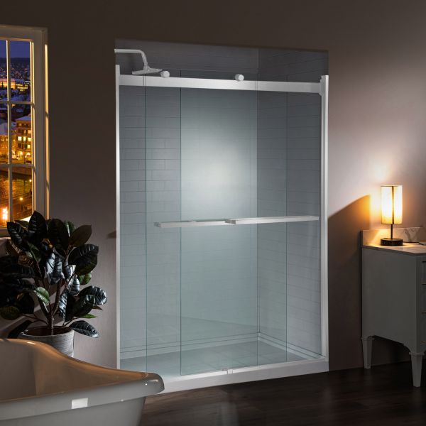 Jade Bath 6436-48-10-B Quadro Frameless Rectangle Hinged Shower Enclosure with Base Included Frame Finish: Silver, Size: 76.5 H x 48 W x 36 D