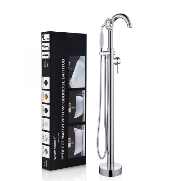  WOODBRIDGE F0002CHVT Fusion Single Handle Floor Mount Freestanding Tub Filler Faucet with Telephone Hand shower in Polished Chrome Finish._11457