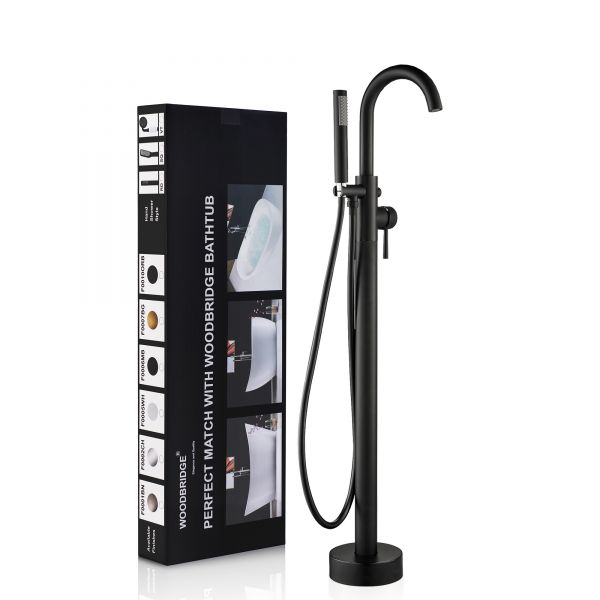 WOODBRIDGE F0006BLRD Contemporary Single Handle Floor Mount Freestanding Tub Filler Faucet with Hand shower in Matte Black Finish._11459