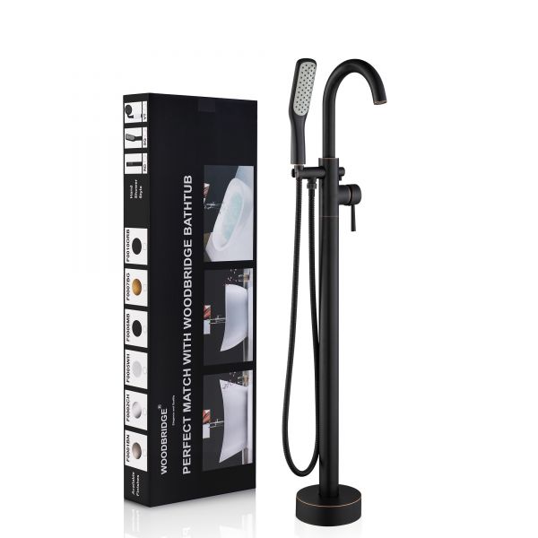  WOODBRIDGE Contemporary Single Handle Floor Mount Freestanding Tub Filler Faucet with Hand Shower in (Oil Rubbed Bronze) Finish,F0010ORBSQ_11467