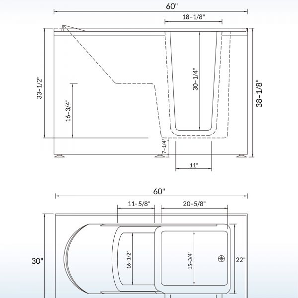  WOODBRIDGE 60 in. x 30 in. Right Hand Walk-In Air & Whirlpool Jets Hot Tub With Quick Fill Faucet with Hand Shower, White High Glass Acrylic Tub with Computer Control Panel, WB603038R_11523