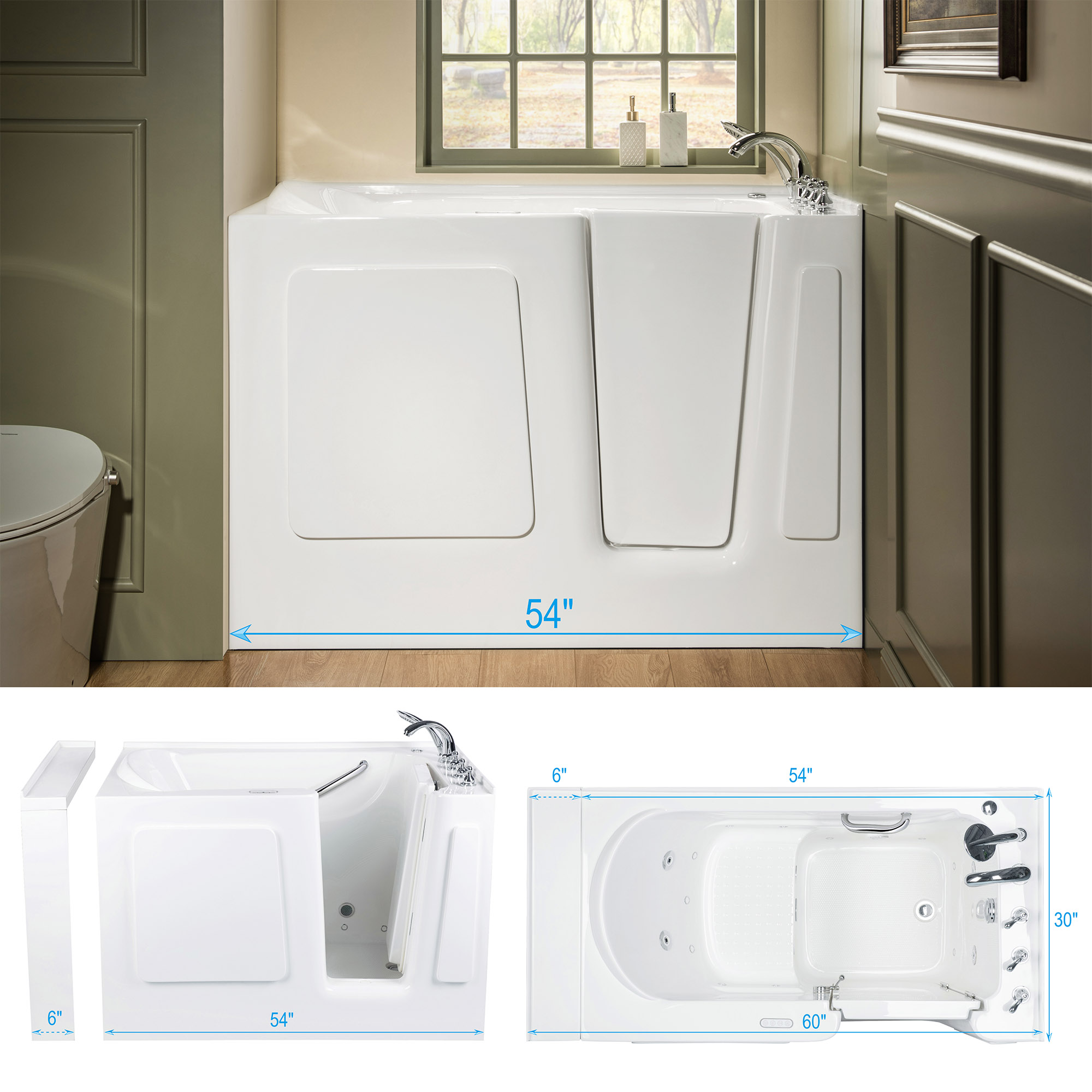 ᐅ【WOODBRIDGE 54 in. x 30 in. Right Hand WalkIn Air & Whirlpool Jets