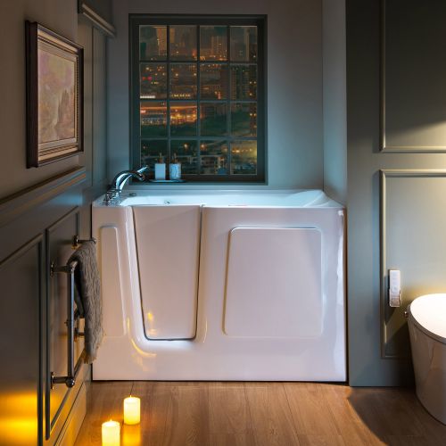 WOODBRIDGE 54 in. x 30 in. Left Hand Walk-In Air & Whirlpool Jets Hot Tub With Quick Fill Faucet with Hand Shower, White High Glass Acrylic Tub with Computer Control Panel, WB543038L