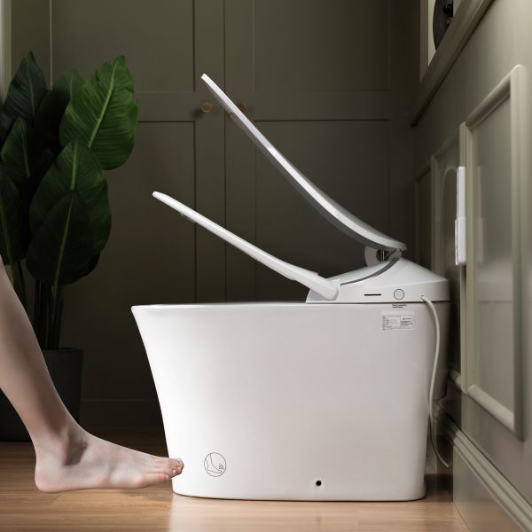  WOODBRIDGE LT610 One Piece Elongated Smart Toilet Bidet with Massage Washing, Auto Open and Close Seat and Lid, Auto Flush, Heated Seat and Integrated Multi Function Remote Control, White_11625