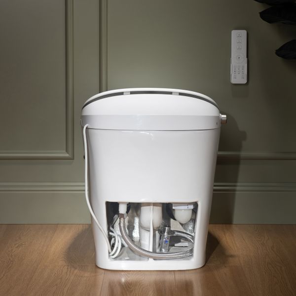  WOODBRIDGE LT610 One Piece Elongated Smart Toilet Bidet with Massage Washing, Auto Open and Close Seat and Lid, Auto Flush, Heated Seat and Integrated Multi Function Remote Control, White_11629