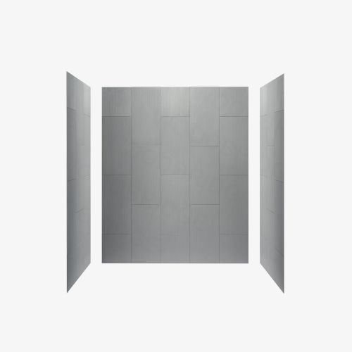 WOODBRIDGE Solid Surface 3-Panel Shower Wall Kit, 36-in L x 60-in W x 75-in H, Stacked Block in a Staggered Vertical Pattern. Matte Grey Finish