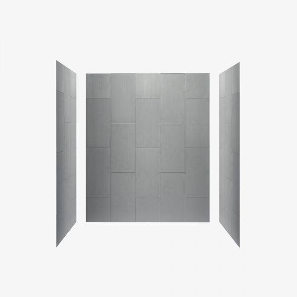  WOODBRIDGE Solid Surface 3-Panel Shower Wall Kit, 36-in L x 60-in W x 75-in H, Stacked Block in a Staggered Vertical Pattern. Matte Grey Finish_11712