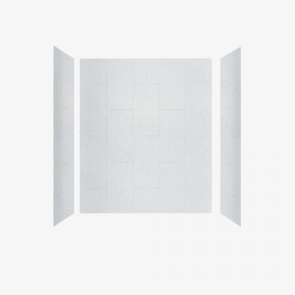 WOODBRIDGE  Solid Surface 3-Panel Shower Wall Kit, 32-in L x 60-in W x 75-in H, Stacked block in a staggered vertical pattern.  Matte Finish, White