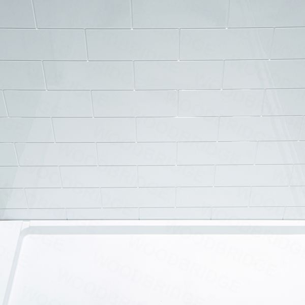  WOODBRIDGE  Solid Surface 3-Panel Shower Wall Kit, 32-in L x 60-in W x 75-in H, Staggered Brick Pattern, High Gloss White Finish_11722