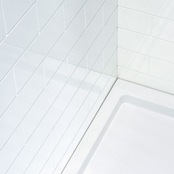  WOODBRIDGE  Solid Surface 3-Panel Shower Wall Kit, 32-in L x 60-in W x 75-in H, Staggered Brick Pattern, High Gloss White Finish_11723