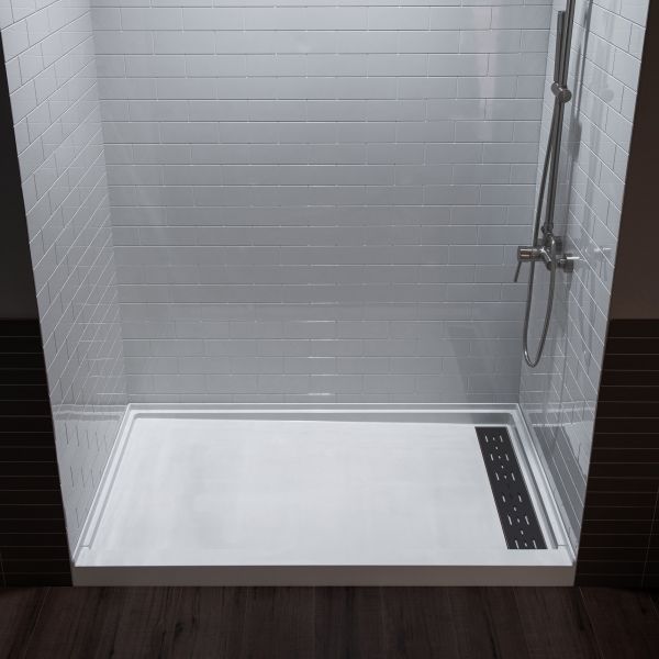  WOODBRIDGE  Solid Surface 3-Panel Shower Wall Kit, 32-in L x 60-in W x 75-in H, Staggered Brick Pattern, High Gloss White Finish_11724