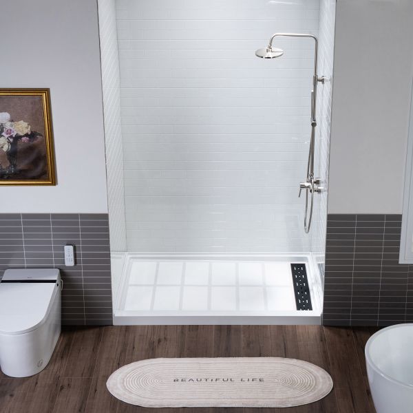  WOODBRIDGE  Solid Surface 3-Panel Shower Wall Kit, 32-in L x 60-in W x 75-in H, Staggered Brick Pattern, High Gloss White Finish_11727