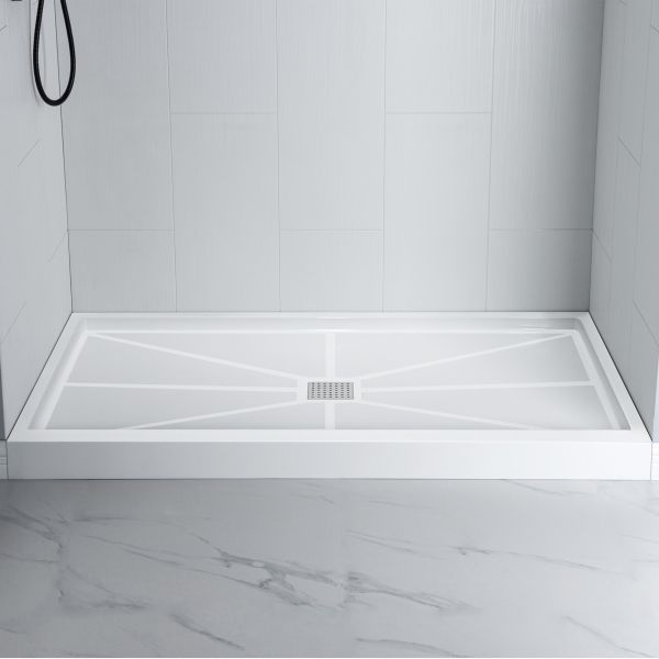  WOODBRIDGE  Solid Surface 3-Panel Shower Wall Kit, 32-in L x 60-in W x 75-in H, Stacked block in a staggered vertical pattern.  Matte Finish, White_11738