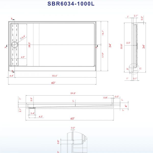 ᐅ【WOODBRIDGE SBR6032-1000L Solid Surface Shower Base with