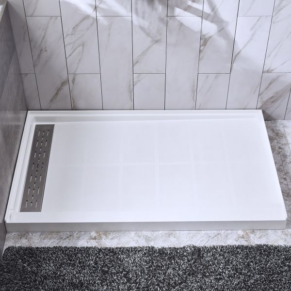  WOODBRIDGE Solid Surface Shower Base with 3-Panel Shower Wall Kit,  SBR6032-1000L +SWP603296-1-SU-H_11754