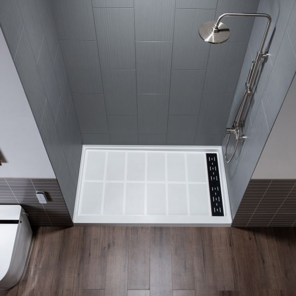 WOODBRIDGE  Solid Surface 3-Panel Shower Wall Kit, 32-in L x 60-in W x 75-in H, Stacked block in a staggered vertical pattern.  Matte Finish, Grey_11767