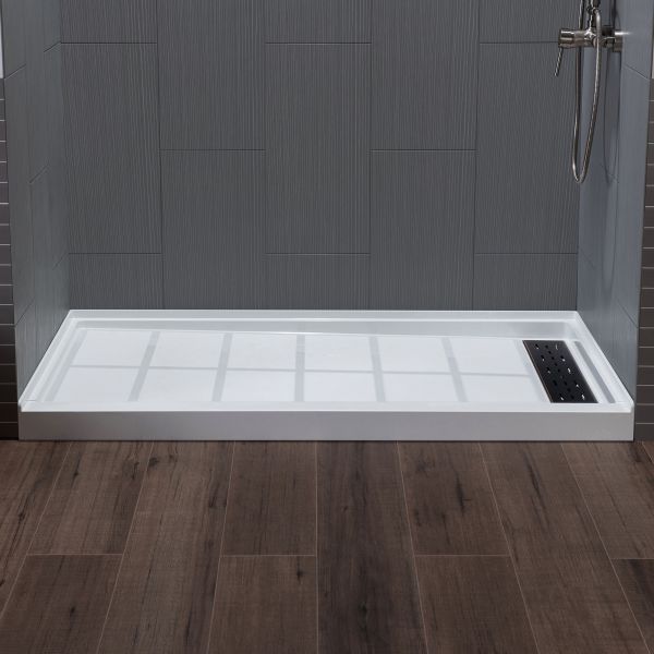  WOODBRIDGE  Solid Surface 3-Panel Shower Wall Kit, 32-in L x 60-in W x 75-in H, Stacked block in a staggered vertical pattern.  Matte Finish, Grey_11769