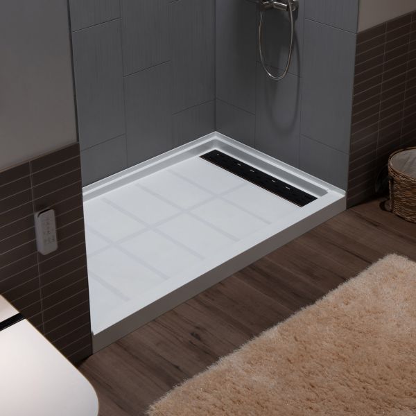  WOODBRIDGE Solid Surface 3-Panel Shower Wall Kit, 36-in L x 60-in W x 75-in H, Stacked Block in a Staggered Vertical Pattern. Matte Grey Finish_11774