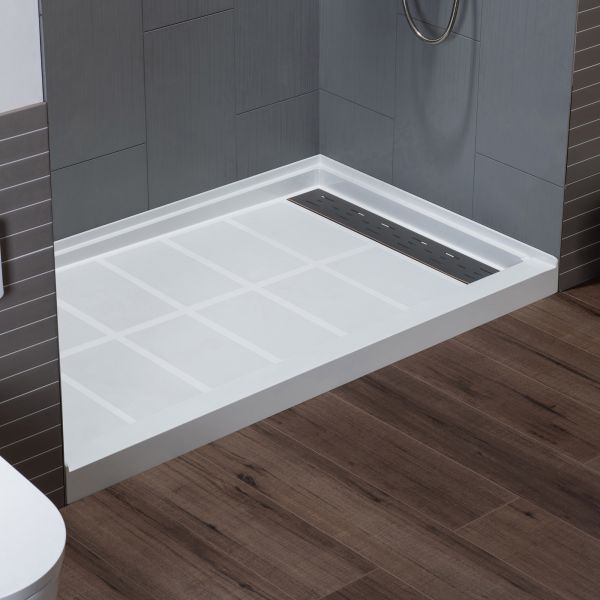  WOODBRIDGE Solid Surface 3-Panel Shower Wall Kit, 36-in L x 60-in W x 75-in H, Stacked Block in a Staggered Vertical Pattern. Matte Grey Finish_11776
