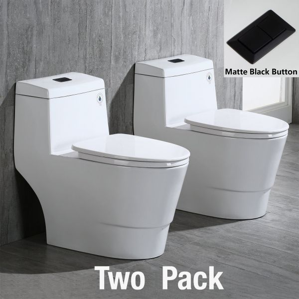  WOODBRIDGE One Piece, 1.28 GPF Dual, Chair Height, Water Sensed, 1000 Gram MaP Flushing Score Toilet with Matte Black Button T0001-MB, White (2 -Pack)_11855