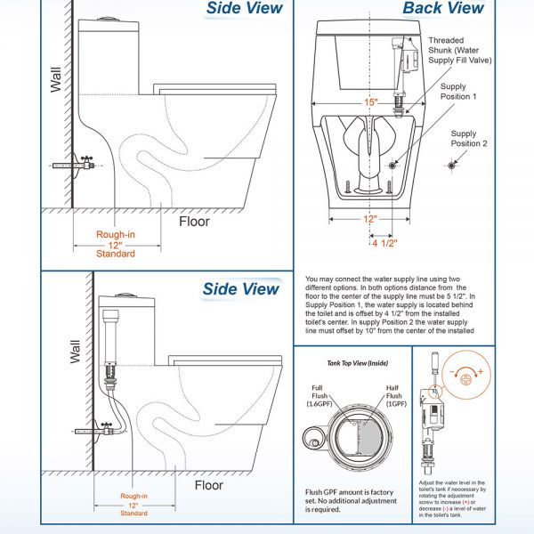  WOODBRIDGE One Piece, 1.28 GPF Dual, Chair Height, Water Sensed, 1000 Gram MaP Flushing Score Toilet with Matte Black Button T0001-MB, White (2 -Pack)_11860