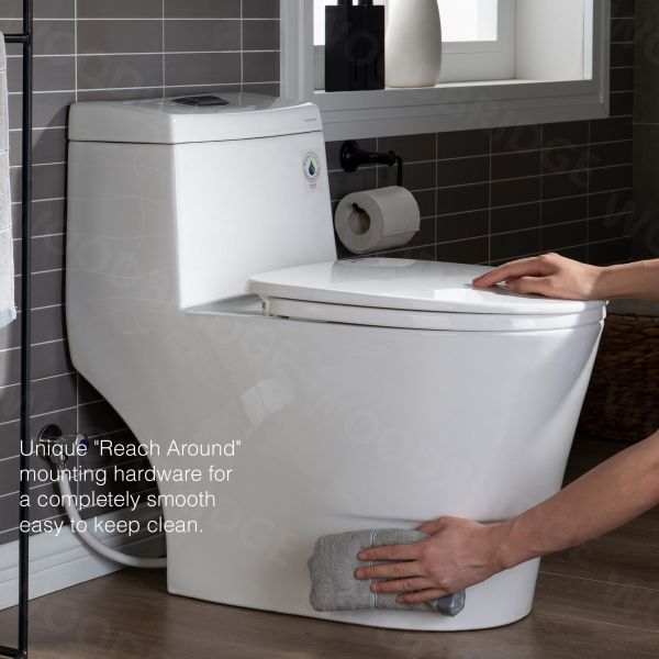  WOODBRIDGE One Piece, 1.28 GPF Dual, Chair Height, Water Sensed, 1000 Gram MaP Flushing Score Toilet with Matte Black Button T0001-MB, White (2 -Pack)_11864