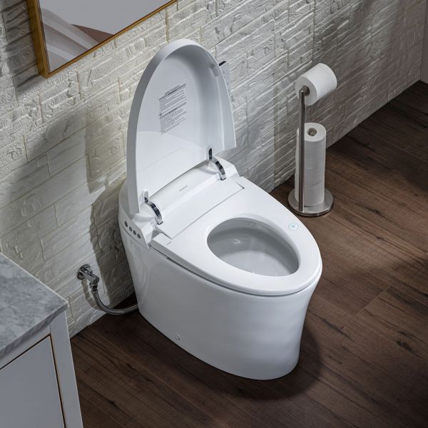  WOODBRIDGE B0970S Smart Bidet Toilet Elongated One Piece Modern Design, Foot Sensor Operation, Heated Seat with Integrated Multi Function Remote Control in White_11907